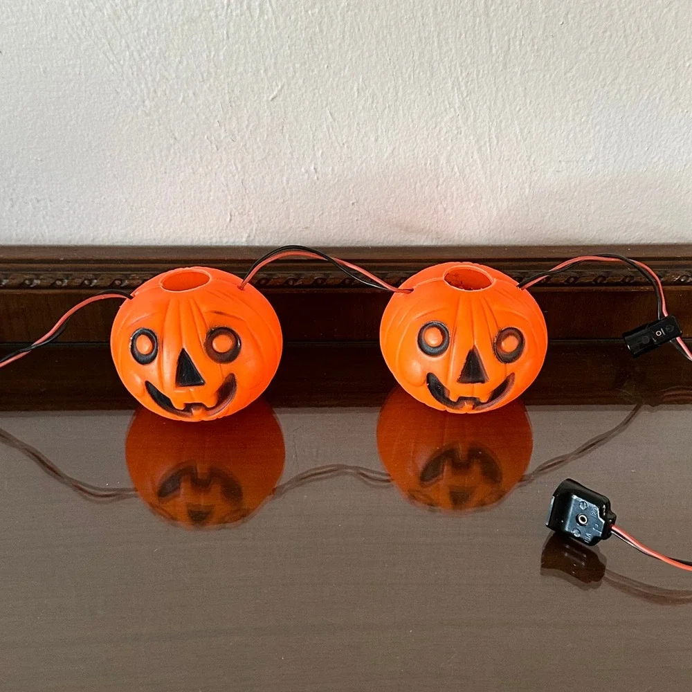 Vtg Peerless Halloween Blow Mold Pumpkin String Light Covers Jack-O-Lantern READ